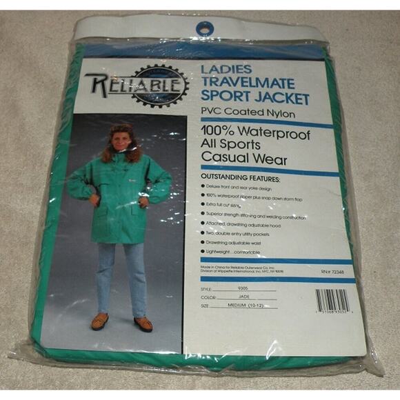 Vtg Reliable Women’s Med Zipper PVC Coated Nylon Rain Jacket Jade NWT Waterproof - Picture 1 of 2